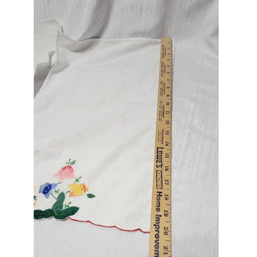 2 Vintage Hand Embroidered Floral Applique Scallop Edge Cotton Dish towels
